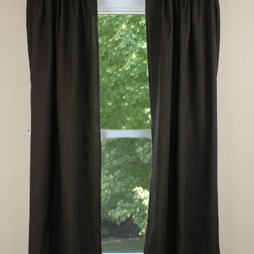 New Primitive Black with Brown Ticking  stripes Curtains with tiebacks - SALE